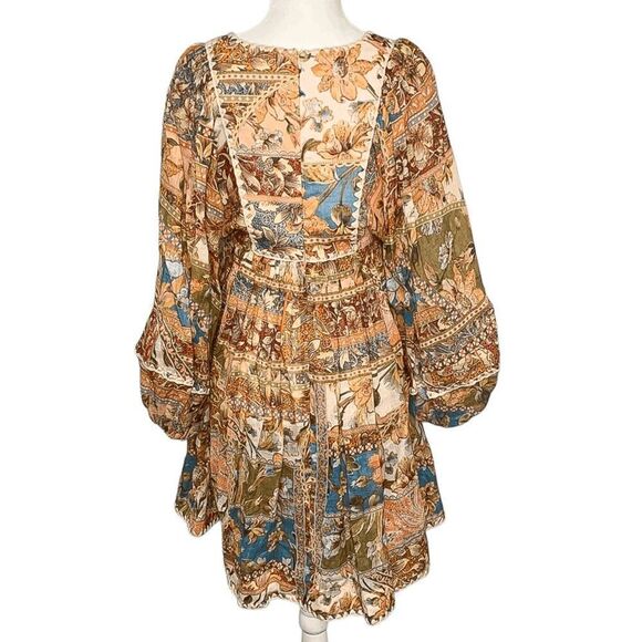 Zimmermann Chintz Billow Mini Dress Floral Crochet Long Sleeves Multi AU 0, US 4 - Picture 5 of 13